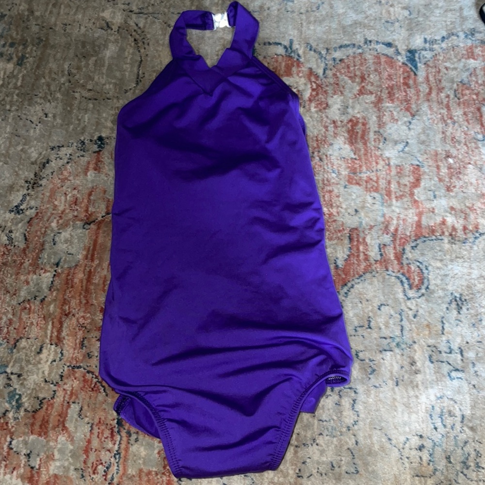 purple halter leotard